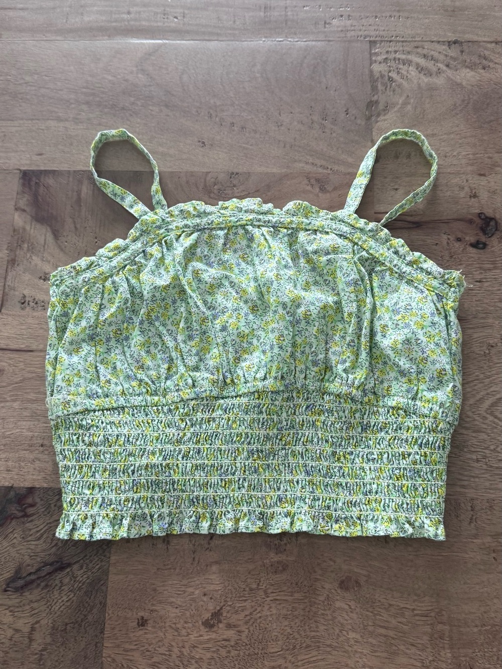 Zara cute Floral Smocked Crop Tank Top - Yellow Green sz 6